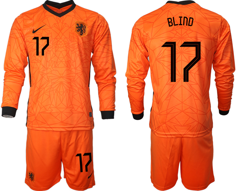 Cheap Men 2021 European Cup Netherlands home long sleeve 17 soccer jerseys